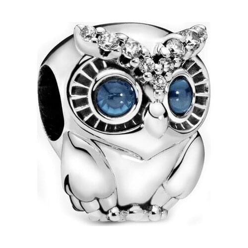 Free Shipping Authentic 925 Sterling Silver Sparkling Owl Charm Fit Original Pandora Bracelets For Women DIY Jewelry S925 Beads