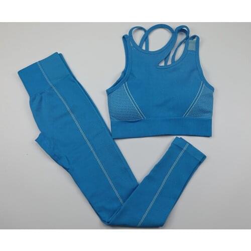 Seamless hollow breathable stretch yoga clothing suit hip-lifting yoga pants sports high waist tight fitness pants top