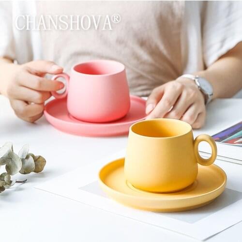 CHANSHOVA Modern style matte Ceramic 250ml coffee cup and saucer set tea cup and saucer set cute in many colors mugs H113