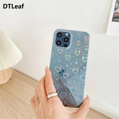 Laser Transparent Love Heart Phone Case For iPhone 12 Pro Max 11 Pro Max X XR XS Max 7 8 Plus SE2020 Soft TPU Back Cover