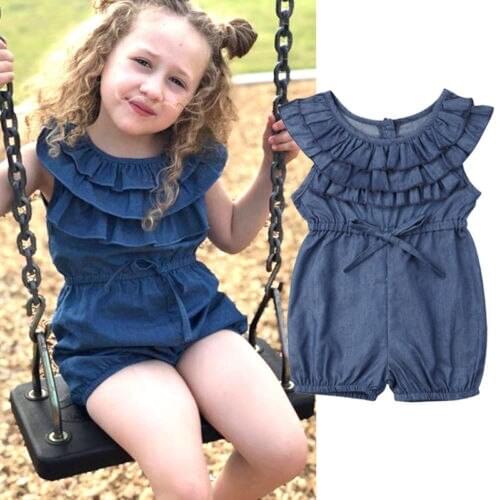 Toddler Baby Girl Clothes Princess Ruffle Denim Romper Sleeveless Casual Jumpsuit Outfits Kids Clothes 6M-4T