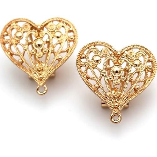 Dubai Chile Earrings Post with Loop Hanger Connector Filigree Heart Base Blanks DIY Metal Clip Earrings Jewelry Findings 25mm