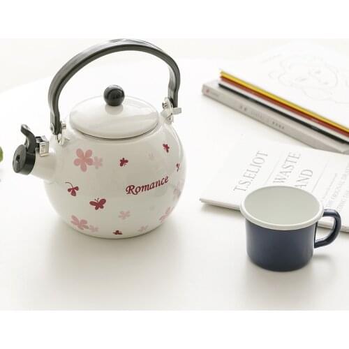 Japanese Thick Flat Bottom Whistle Round Belly Enamel Kettle Coffee Jug Milk Portable Kitchen Induction Cooker Universal Teapot