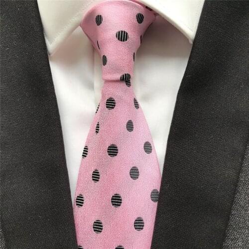 10 cm Width New Design Mens Ties Jacquard Woven Neck Tie Pink Black Big Dots Neckties for Men