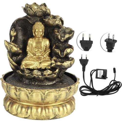 Innovative LED Buddha Statue Waterfall Fountain Tabletop Ornament with Water Pump for Home Metal Water Fountain Decoration