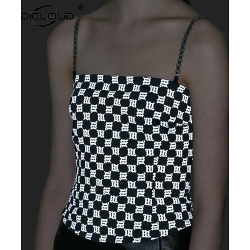 Ins Hot Fashion Letter Reflective Cami Top Women Summer 2021 Chain Strap Crop Tops Cool Girls Gothic Punk Hip Hop Camisole Top