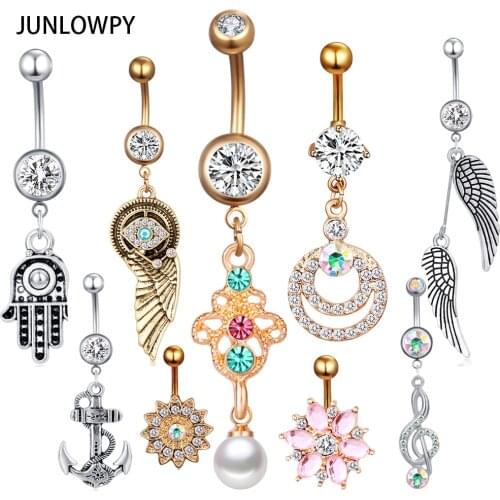 JUNLOWPY Mix 9 Styles 30pcs Dangle Belly Button Rings Screw Navel Bar Body Jewelry Stainless Steel Piercing Sex Navel Jewellery
