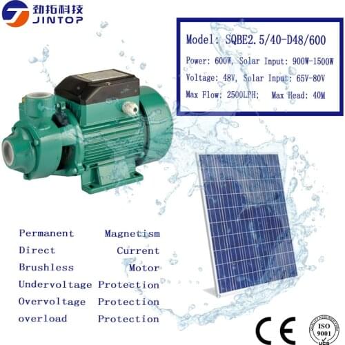 MODEL (SQBE2.5/40-D48/600) JINTOP SOLAR PUMP Suction 5-8m Max Flow 2500LPH Head 40m DC48v solar Land pump for agricultural