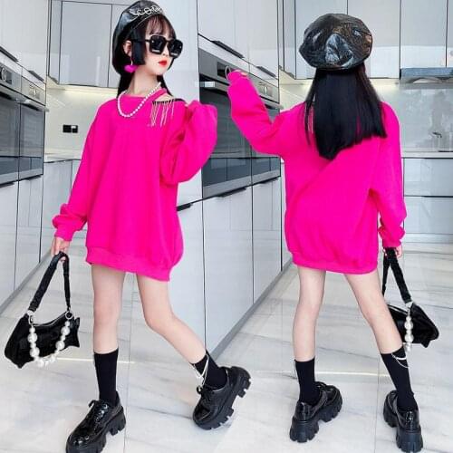 Fashion Children Girls Hoodies Spring 2021 Casual Off-shoulder Shirts Teenagers Kids Long Sleeve Tops Red Black Sweatshirt Fall