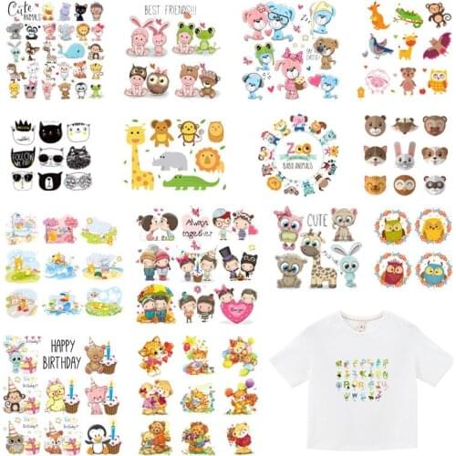 Cartoon Cute Animal Patch Set Heat Transfer Stickers Stripes for Clothing Kids T-shirt Unicorn Cat Girl Owl Patches for Clothes