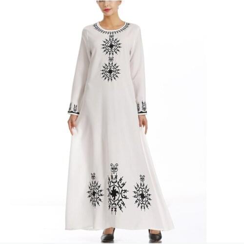 Muslim Long Skirt New European and American Embroidered Slim Fit Dress White Clothes