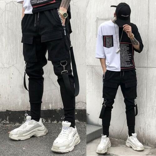 Men fashion hip hop cargo pants black punk casual harem pants men street style personality hiphop joggers calf-length trousers