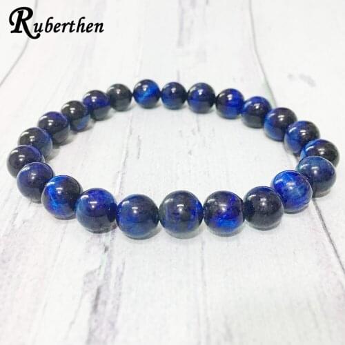 Ruberthen 2019 New Design Blue Tiger Eye Stone Bracelet Natural Stone Men`s Yoga Powerful Bracelet Wrist Mala Beads Jewelry