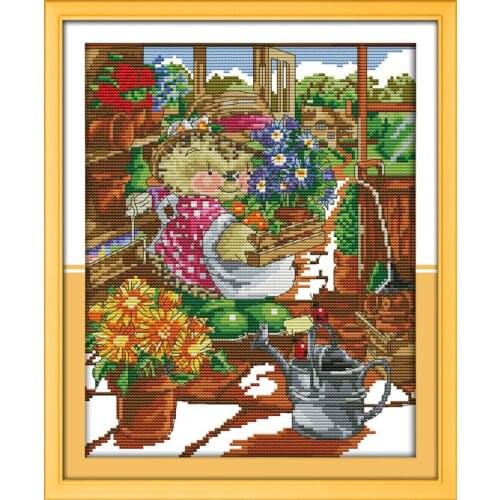 Hedgehogs flower shop Printed cross stitch Kits Wall Decor Paintings Handmade Home Decoration Knitting Set DIY Embroidery