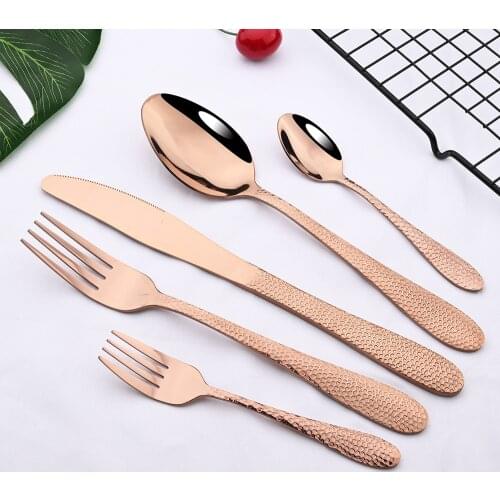 Rose Gold Tableware Set Mirror Silverware Stainless Steel Dinnerware Kitchen Knife Cake Fork Spoon Flatware Western Cutlery Set