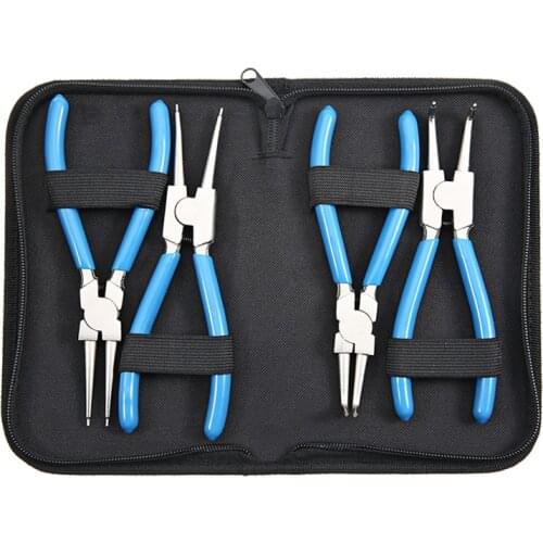 4pcs Retaining Circlip Pliers Set Internal External Snap Ring Clip Bent Straight Pliers Multifunctional Hand Crimp Tool 7" 175mm