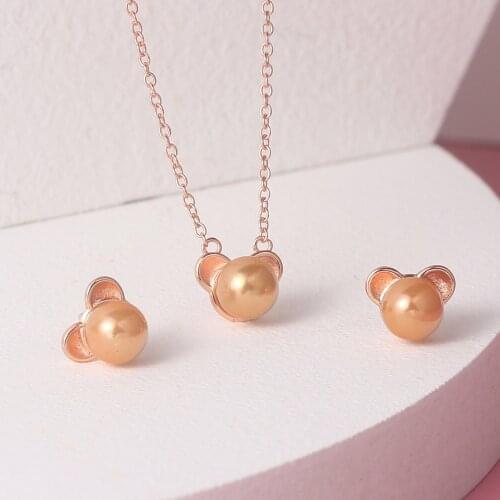 ZHOUYANG Little Bear Jewelry Sets For Women Girls New Cute Imitation Pearls Animal Necklace Earrings Gift Fashion Jewelry DZS001