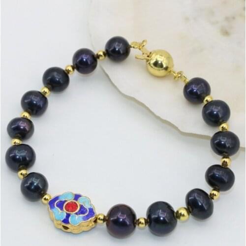 New Fashion Wholesale Price Black Cultured Freshwater 7-8mm Pearl Beads Clasp Bracelets Top Quality Women Jewelry 7.5inch B2748