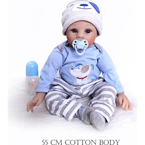 Realistic 55Cm 22Inch Reborn Doll Boy Realistic Silicone Vinyl Toy Bright Big Eyes Baby Handmade Gift Personal Collection