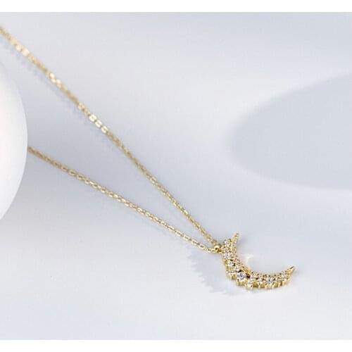 Romantic 925 Sterling Silver Chain Necklace Exquisite Zircon Geometric Moon Pendant Clavicle Necklace for Women Fashion Jewelry