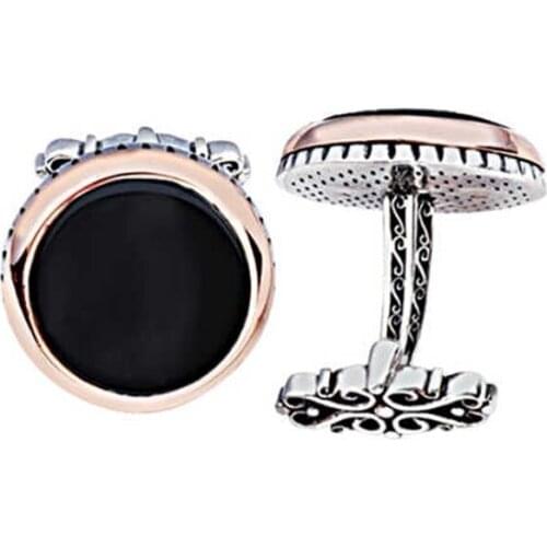 Silver Onix Stone Round Design Cufflinks