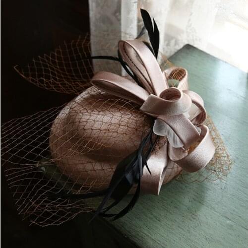 New Women Net Yarn Flowers Solid Color Small Top Hat Autumn Winter Ladies Elegant Banquet Fedora Female Vintage Wedding Beret