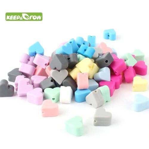 KEEP&GROW 50Pcs Silicone Beads Heart Shaped Silicone Teething Bead 14mm Baby Products DIY Necklace Jewelry Making Nurse Gift Toy