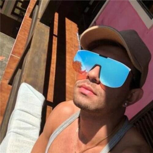 Oversize Square Sunglasses Women Luxury One Lens Mirror Rimless Eyewear Men Shades Flat Top Blue Sunglasses Metal Frame UV400