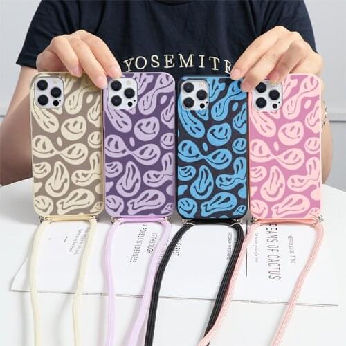 Smile Face Funda For Xiaomi Redmi Mi Note 10 10S 10T 11i 11 Lite 8T 9T 9 8 9S 7 5 Pro Max Poco X3 NFC Necklace Lanyard Rope Case