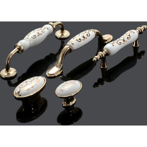 Vintage Ceramic Kitchen Door Handles Cabinet Cupboard Wardrobe Pull Knobs with Screws 40-150mm Furniture fittings Accessories