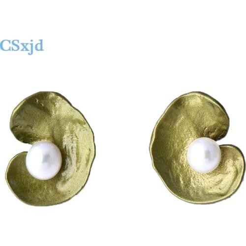 CSxjd high quality Vintage Geranium pearl earrings brass pieces femalefashion earrings