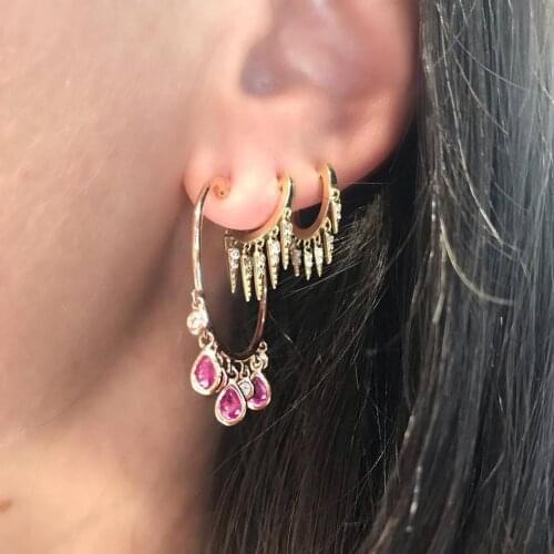 Gold color jewelry earring tassel charm mini arround ear hoop Huggie paveed cz fashion jewelry european ladies new arrive