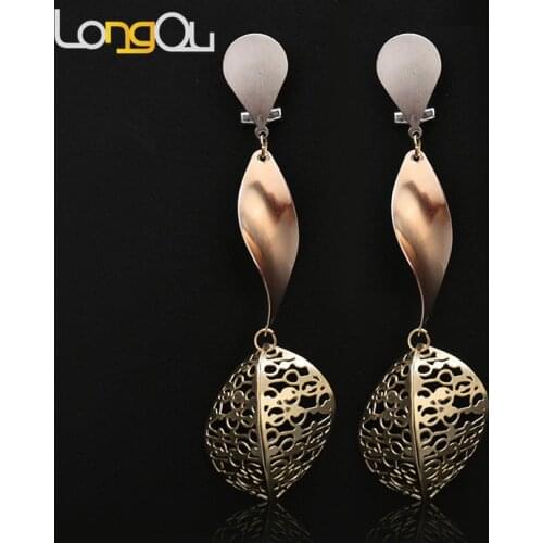 Korean Style Asymmetric Earrings Gold Color Big Hollow Round Circle Long Drop Earrings For Women Fashion Ear Jewelry Gift