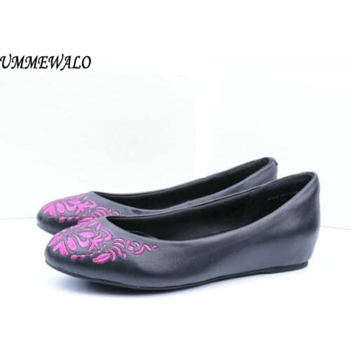 UMMEWALO Flat Shoes Women Genuine Leather Flats Fashion Quality Embrodery Ballerina Ballet Shoes Ladies Casual Shoes