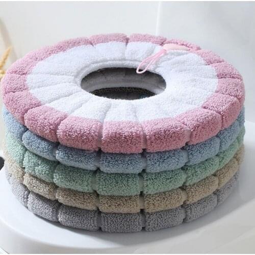Winter Warmer Toilet Lid Cover Soft Plush O-shape Seat Cover Bathroom Pedestal Pan Cushion Pads Lycra Flush Comfortable Toilet