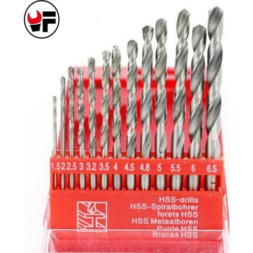 13pcs/set HSS High Speed Steel Wood Drilling Twist Drill Bit Set 1/4/1.5-6.5mm DZ176