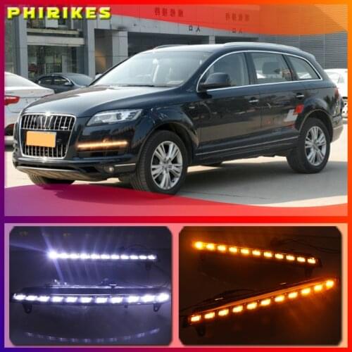 2Pcs LED DRL For Audi Q7 2010 2011 2012 2013 2014 2015 Dynamic Yellow Turn Signal Daytime Running Light Fog Lamp