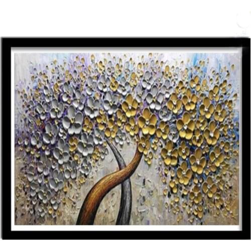 5d modern abstract canvas texture palette knife gold and silver square full round flowers painting by numbers mosaic Sticke
