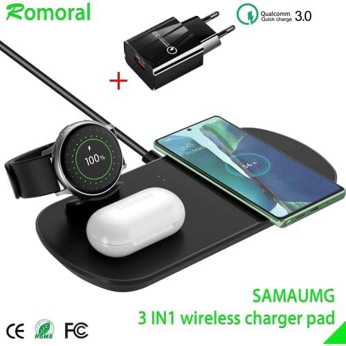 3 in 1 Wireless Charging Pad For Galaxy Watch Active1/2, Galaxy Buds Qi Fast Wireless Charger for iPhone Galaxy Note