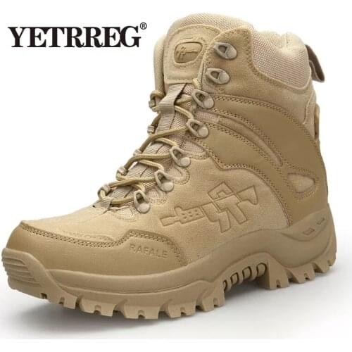 Vancat Big Size 39-46 Desert Tactical Mens Boots Wear-resisting Army Boots Men Waterproof Outdoor Hiking Men Combat Ankle Boots