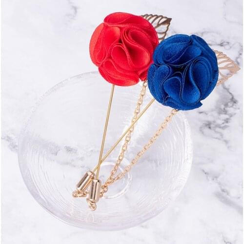 Fabric Rose Flower Brooch with Chain Fashion Leaf Corsage Men Women Suit Dress Wedding Party Boutonniere