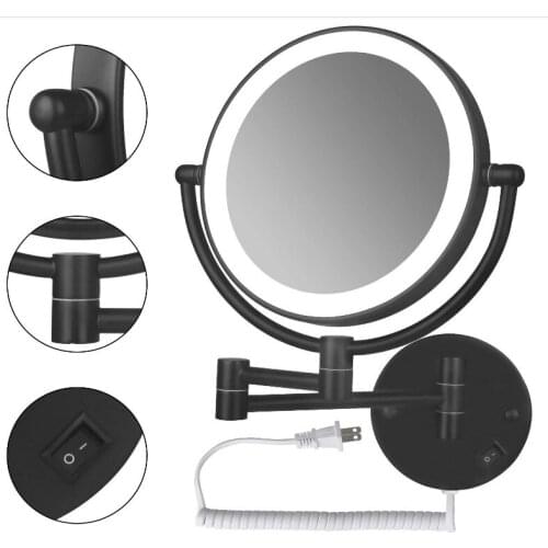 Black 8"LED light Wall Mounted Round 3XMagnifying Mirror LED Makeup Mirror battery make up ladys private mirrors