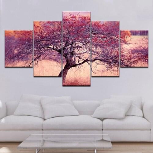 The tree with flowers 5 Panels HD Print Wall Art modern Modular Poster art Canvas painting for Living Room Home Decor