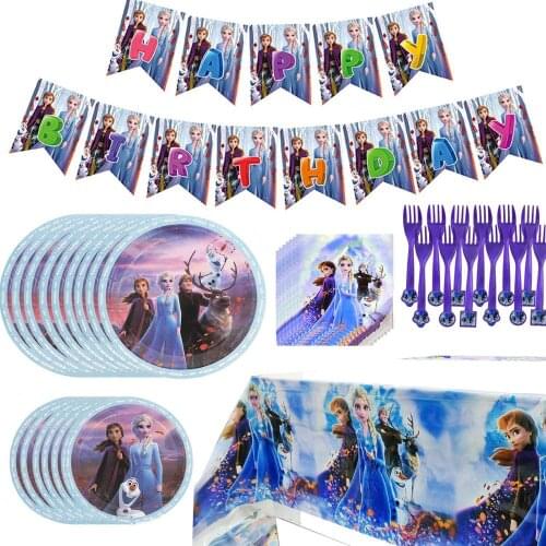 Disney Frozen Anna and Elsa Princess Birthday Party Decorations kids Disposable Tableware Birthday Party Decorations Supplies