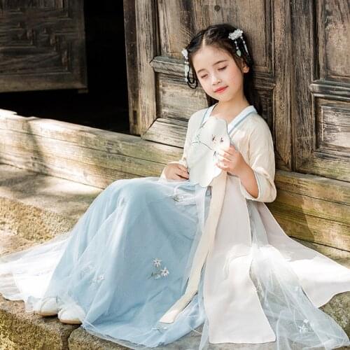 Ancient Traditional Chinese Gilrs Elegant Hanfu Dress Kids Fairy Embroidery Stage Flok Dance Costume Retro Tang Dynasty Hanfu