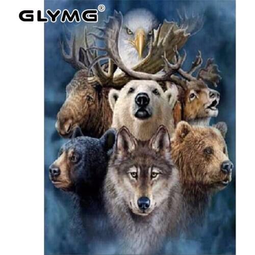 GLymg Animal Series Wolf Bear Deer 5d Diamond Painting Full Drill Diamond Embroidery Mosaic Wall Stickers Living Room Decoration