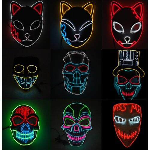 Halloween Horror Skull Glowing EL Wire Mask Light Up Cosplay Costume Accessories Luminous Cartoon LED Mask