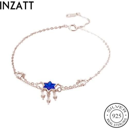 INZATT Real 925 Sterling Silver Zircon Blue Star Bracelet For Fashion Women Bohemian Fine Jewelry Minimalist Accessories Gift