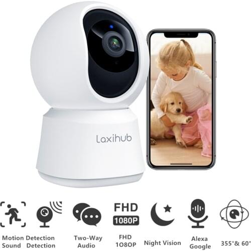 Laxihub Smart Camera PTZ 1080P IP Webcam Night Vision Baby Monitor Indoor Mini Surveillance WIFI Wireless Webcam Home Camera