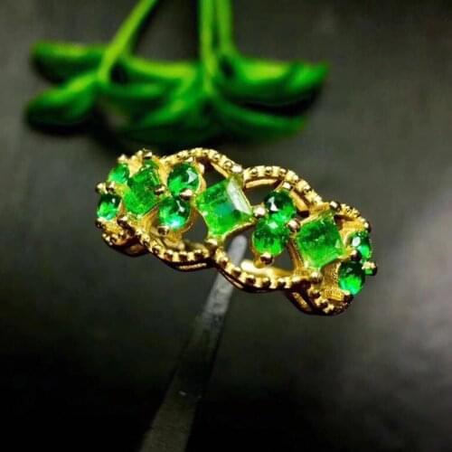 Emerald ring Free shipping Natural real emerald 925 sterling silver gemstone
